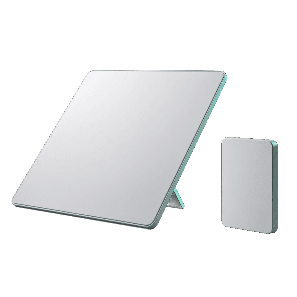 Starlink V5 flat-panel satellite dish on its kickstand with the compact Starlink Router Mini