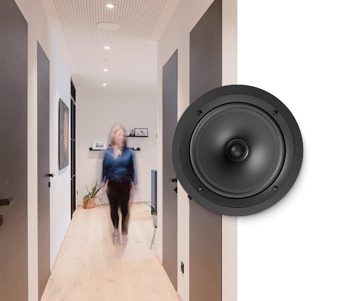 Multiroom audio playing through invisible ceiling speakers