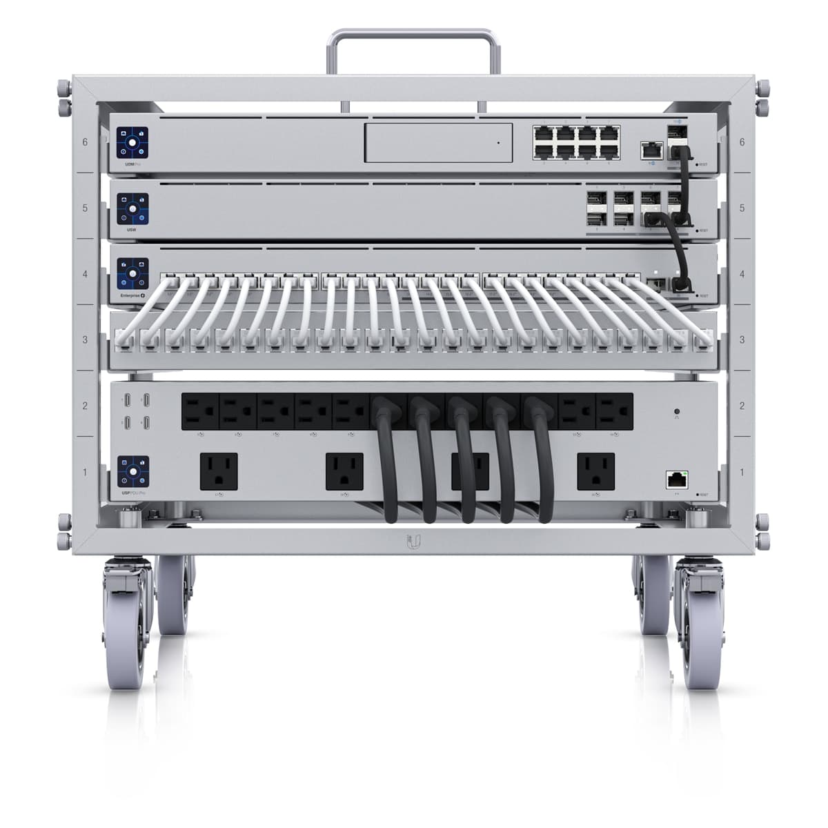 Fully populated UniFi rack with gateway, switches, patch panel and power